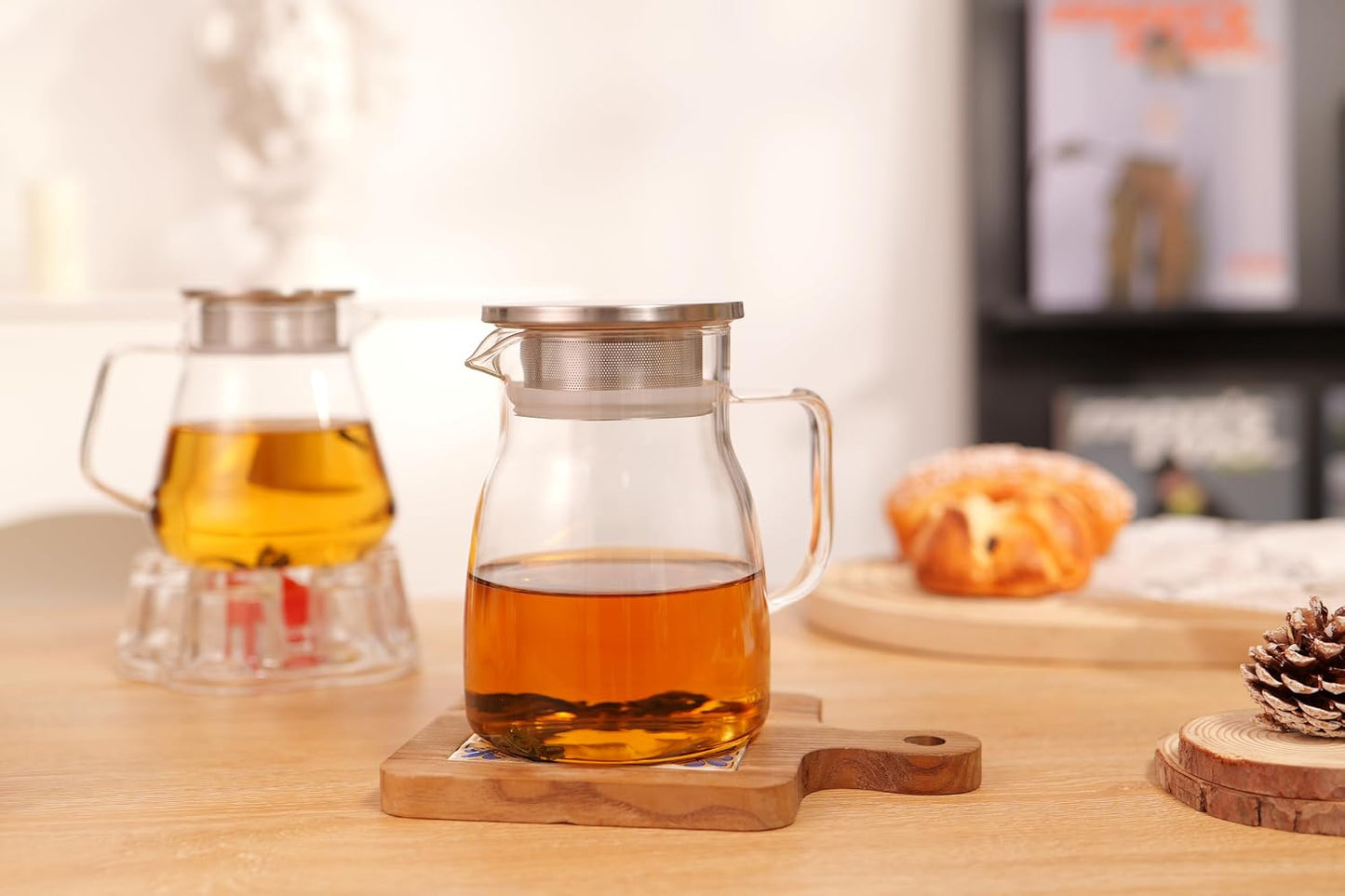 CNGLASS One-Touch Glass Teapot with Stainless Steel Filter Lid,20oz(600ml) Glear Tea Kettle Stovetop Safe,Borosilicate Glass Tea Pots for Loose Leaf Tea