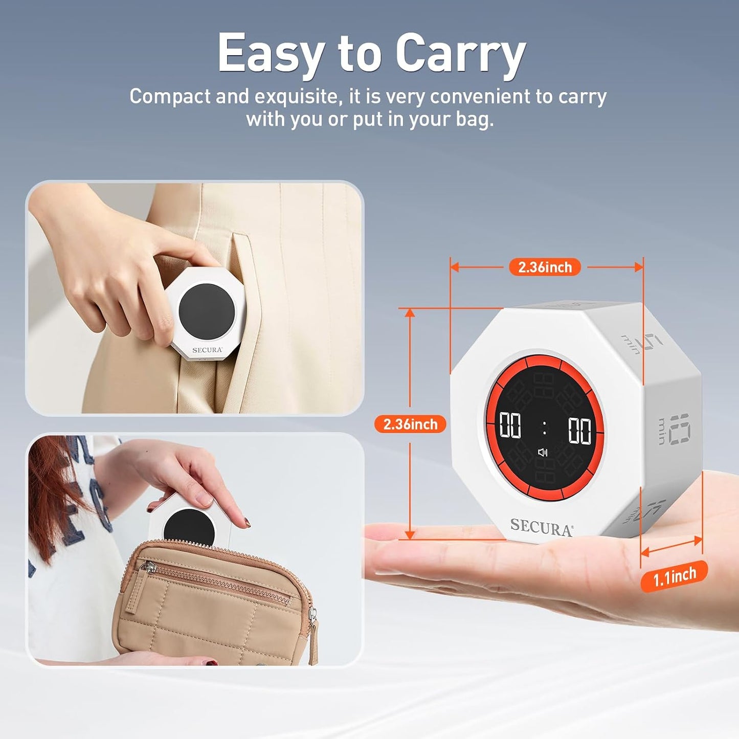 Secura Pomodoro Timer for ADHD & Productivity, Flip Cube Timer with 7 Presets (5/10/15/20/25/50/90 Min), Visual Countdown Progress Bar for Work, Study, Kids & Desk (Dark Gray)