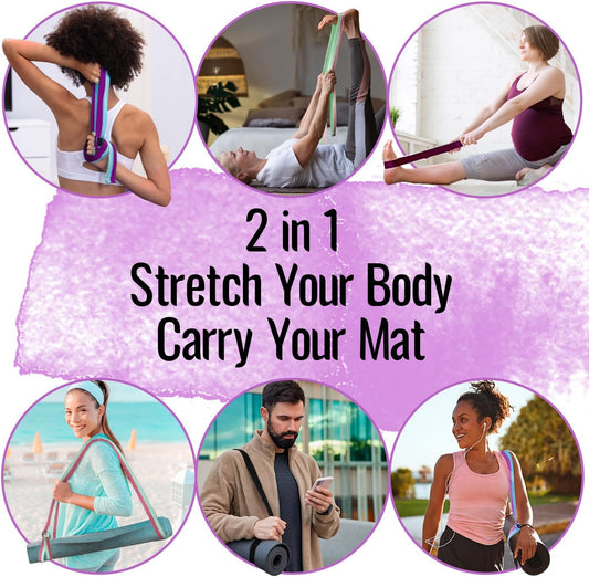 TECEUM 2 IN 1 Yoga & Mat Strap for Stretching – Cotton – 6/8/10 ft