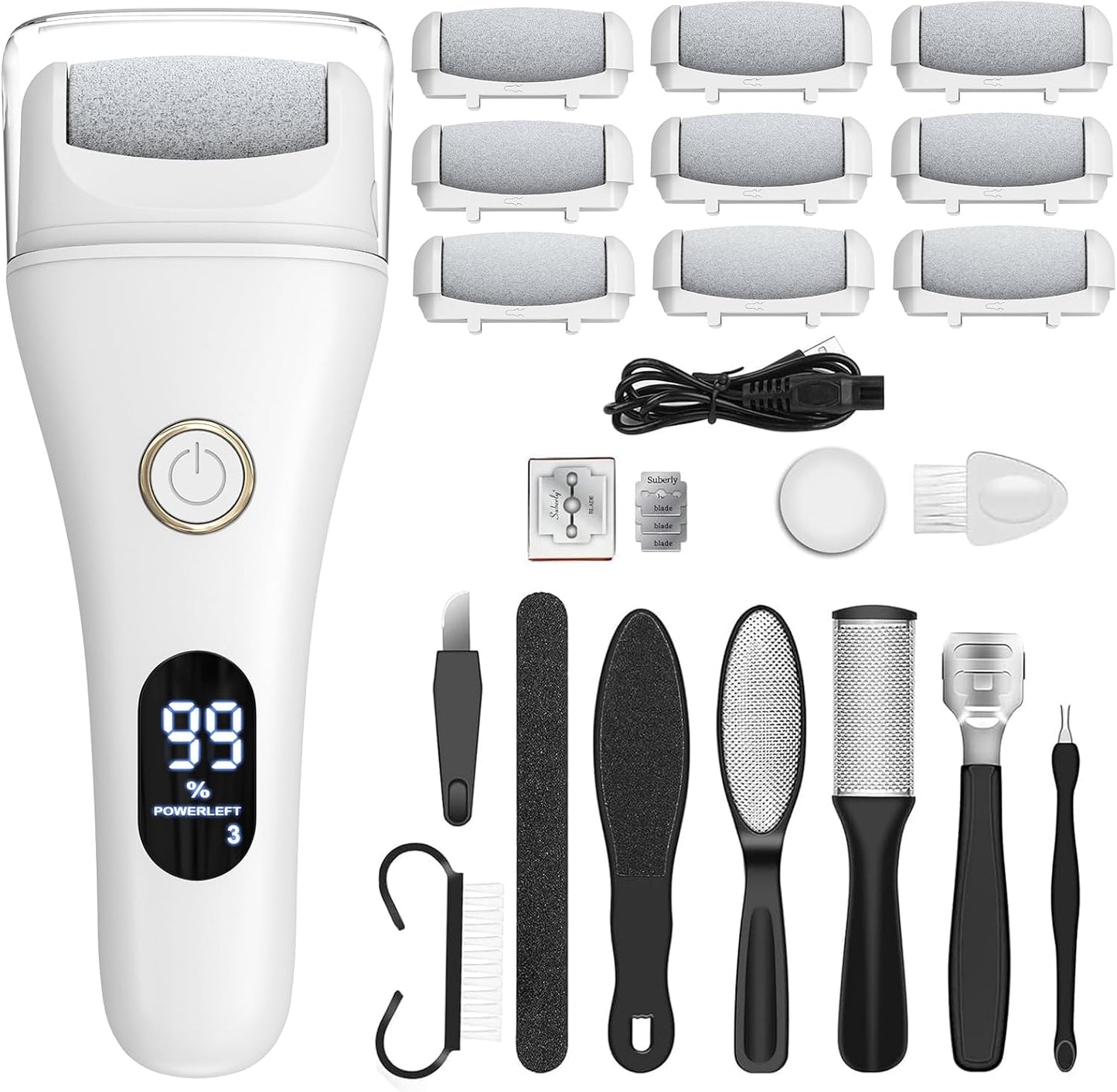 Electric Foot File Callus Remover for Feet - 6pcs Larger Grinding Head&3Speed, Pedicure Kit Foot Scrubber Deadskin Callus Remover, Foot Care Kit Pedicure Tools for Dead Skin Callus Hardskin Dry Cracks