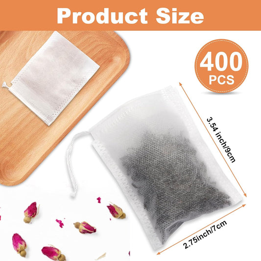 400 PCS Tea Bags for Loose Leaf Tea, 3.54" x 2.75" Tea Bags Empty, Disposable Drawstring Filter Bags of Food Grade Material | for Brewing Coffee, Spices, Cooking & DIY