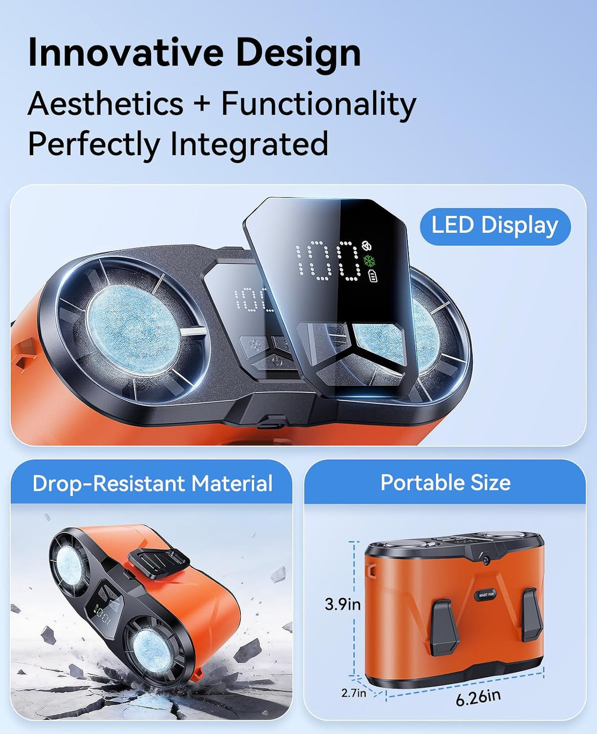 KIMMOO Portable Waist Fan, Dual-Motor with Ice Cooling, 10000mAh Battery