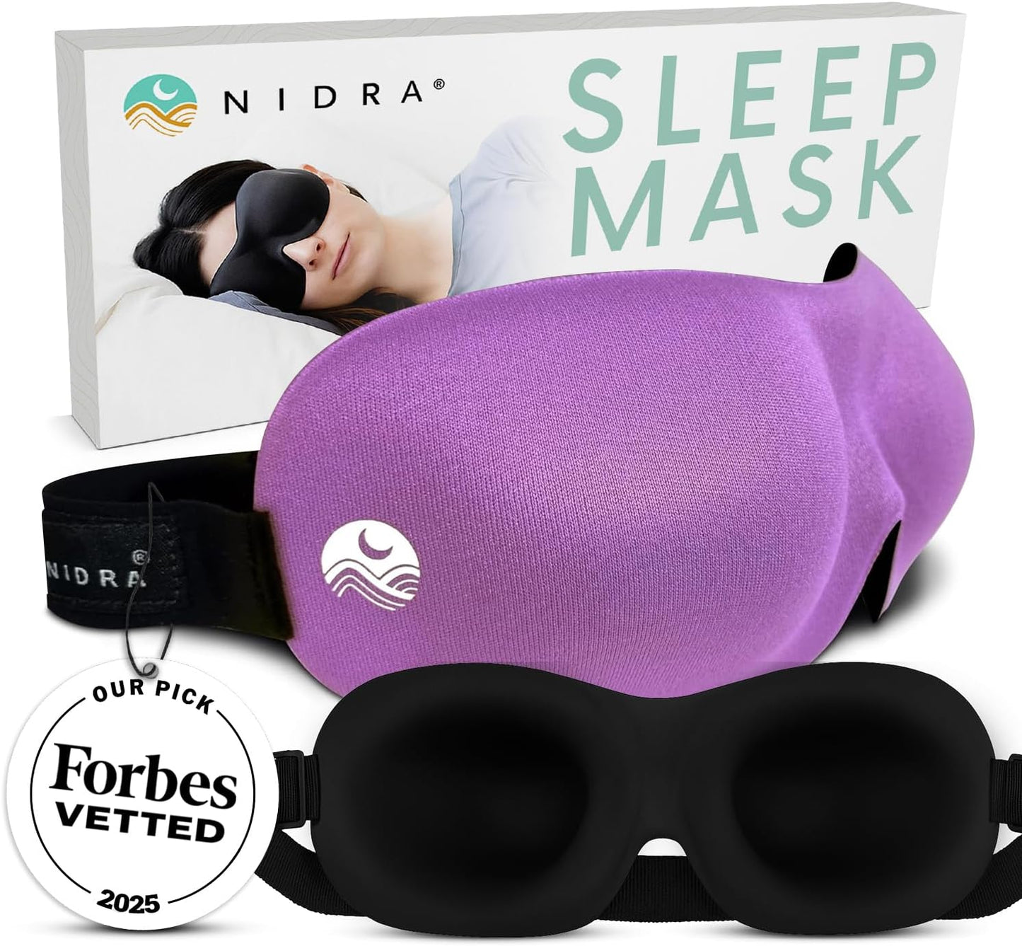 Nidra Contoured Sleep Mask for Side Sleepers – Zero Pressure Fit, Light Blocking Eye Shade for Sleeping & Travel – Black, Standard Size