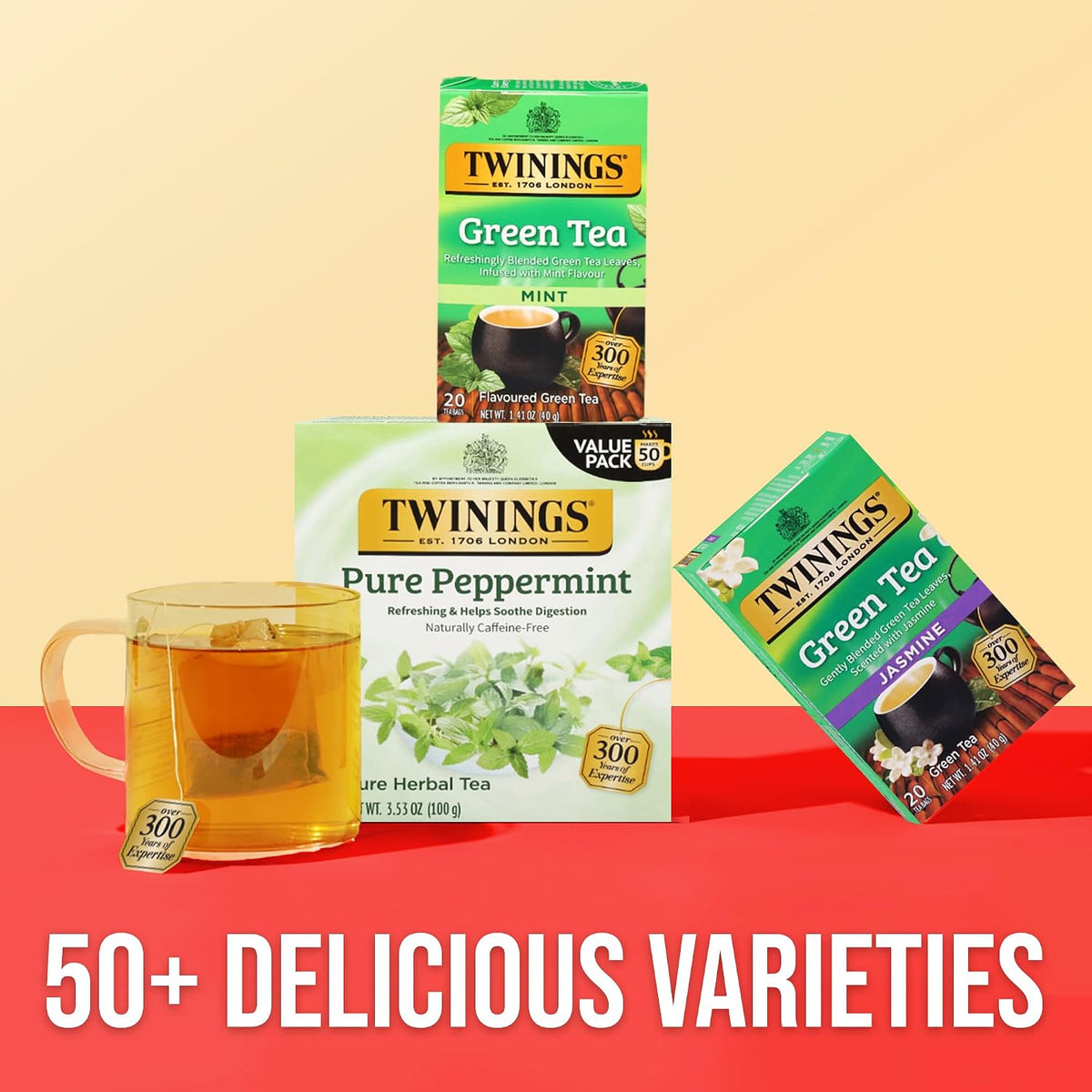 Twinings Green Tea with Mint Individually Wrapped Bags, 20 Count (Pack of 6), Invigorating Aroma, Caffeinated, Enjoy Hot or Iced, 120 Teabags
