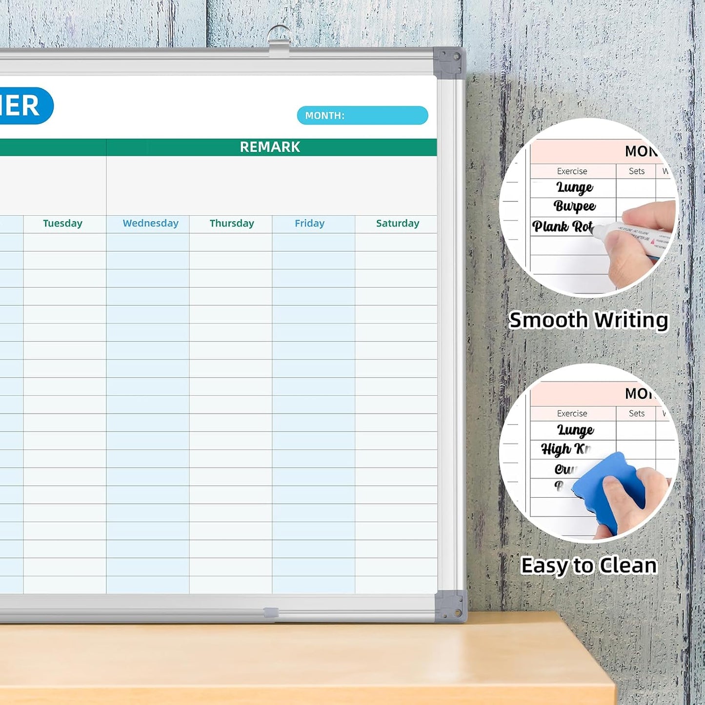 Weekly Hourly Planner Dry Erase Whiteboard with Silver Aluminium Frame for Wall -12" x 16"Hanging Removable Daily Weekly Weekly Planner and Hourly Schedule Checklist (16" x 12")