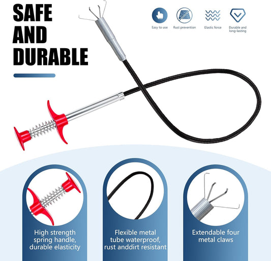 Flexible Grabber Claw (4 Claws), Drain Snake with Tweezers