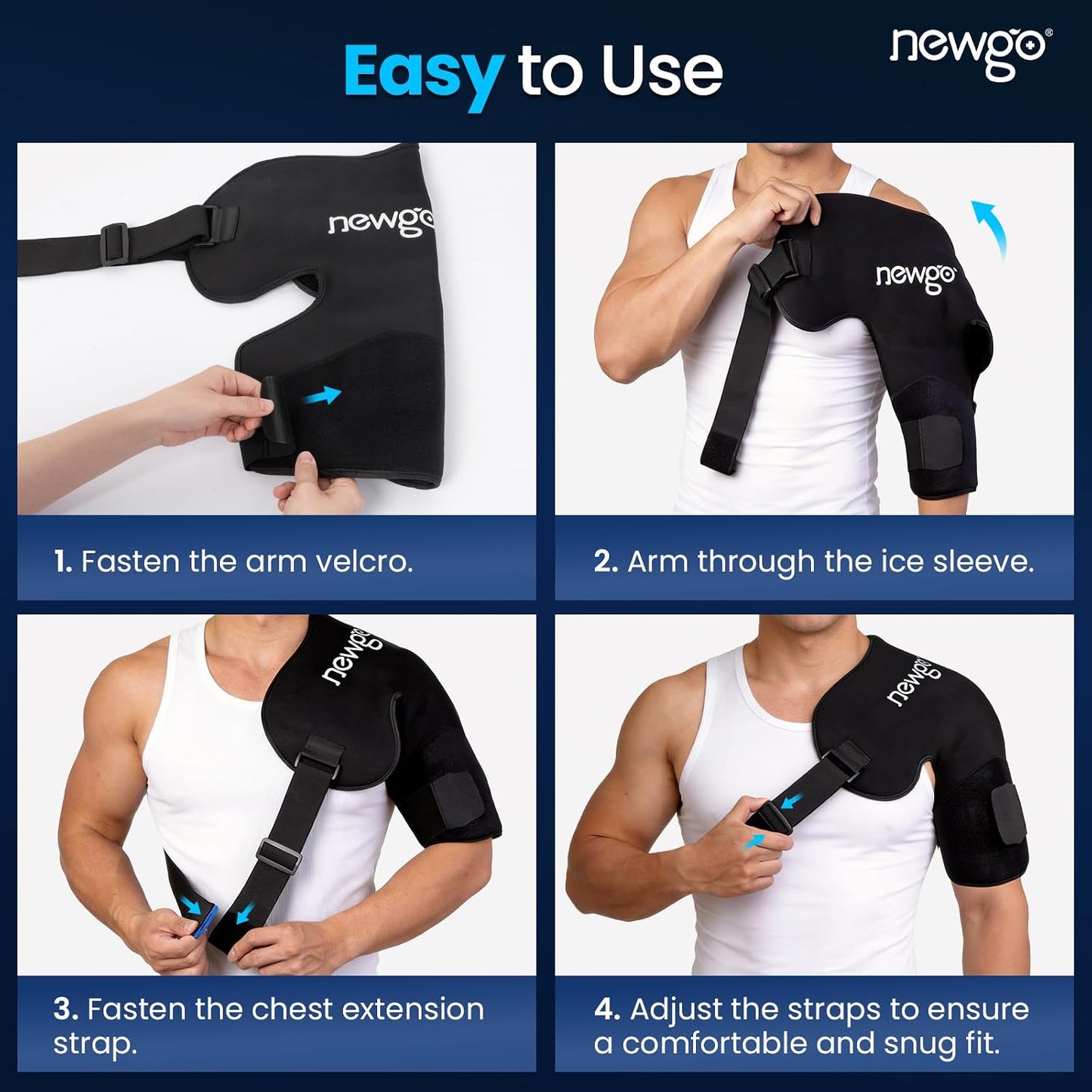 NEWGO Shoulder Ice Pack Rotator Cuff Cold Therapy, 45-Min Long-Lasting Ice Packs for Shoulder & Arm with Ice Grid Design, Flexible Cold Compression Wrap for Post-Surgery, Muscle Relaxation & Swelling