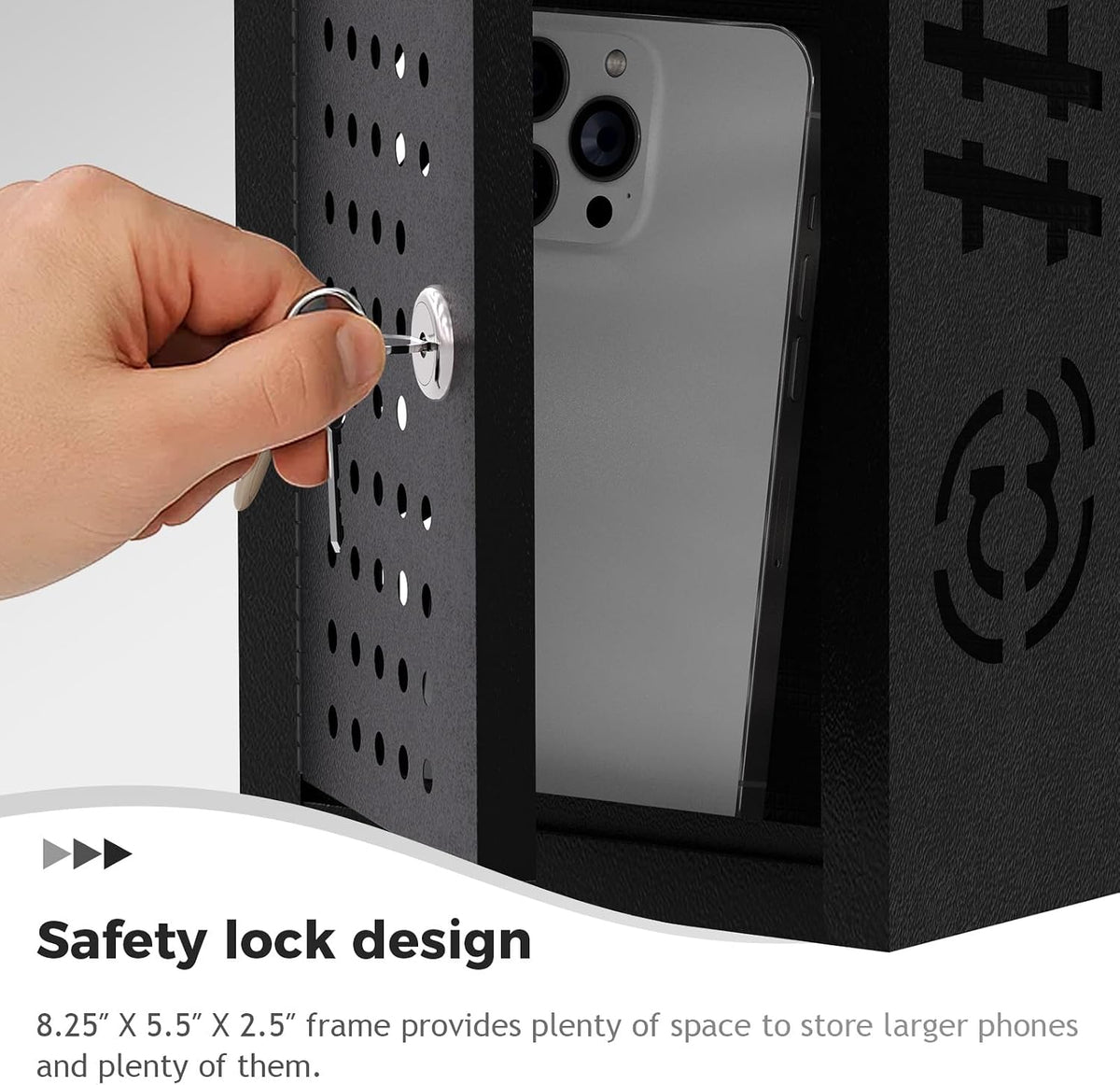 OSKIE Lockable Phone Downtime Box with Key, Metal Smartphone Storage Locker, Secure Phone Holder with Ventilation, Wall Mount or Desktop Organizer for Home, Office, Classroom (Gray White)