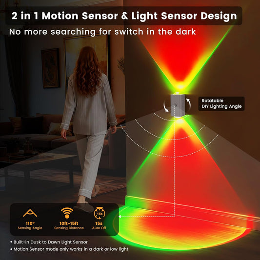 easuntec Motion Sensor Rechargeable Night Light Color Changing, 8 Colors Sunset Projector Lamp, Magnetic Stick-on Wireless Sunset Lamp for Room Decor,USB-C Dimming & No Drill Installation(RGB,2 Pack)