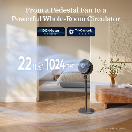 LEVOIT Standing Fan for Bedroom, 20dB Quiet Pedestal Fan for Sleep, 1024 CFM Ultra-High Airflow, 90° Oscillating Floor Fan, DC Motor, 5 Speeds, 12H Timer, Remote, for Home, Room, Office, White