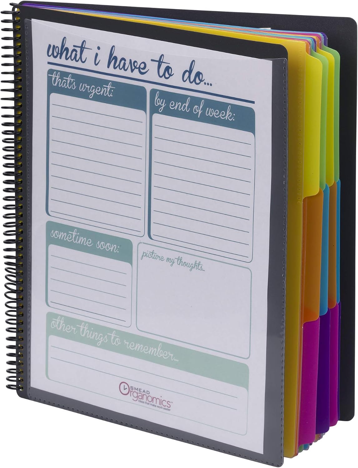 Smead Project Organizer, 24 Pockets, Grey with Assorted Bright Tabs, Tear Resistant Poly, 1/3-Cut Tabs, Letter Size (89206)