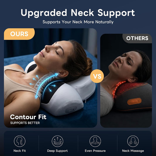 Upgraded 3-in-1 Neck Massager Pillow with Heat, Portable Cordless Neck Massager for Pain Relief Deep Tissue, Rechargeable Pillow Massager for Neck & Shoulder Relaxation (Gray)