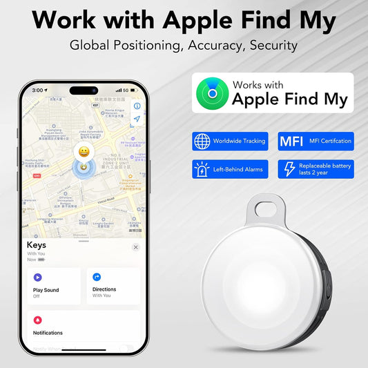 2-in-1 Air Tracker Tags-2Pack, Bluetooth Tracker Works with Apple Find My APP (iOS Only), 4 Modes LED Light Item Finder for Night Walking/Cycling, USB-C, Item Locator for Luggage/Keys/Suitcase
