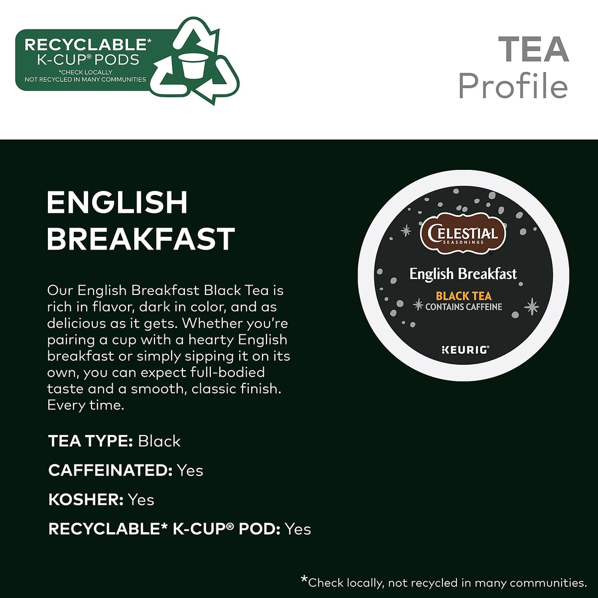Celestial Seasonings English Breakfast Black Tea, Single-Serve Keurig K-Cup Pods, 24 Count