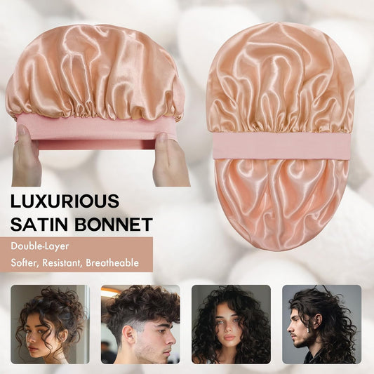 Satin Silk Bonnet for Sleeping, Double Layer Silk Sleep Cap for Men & Women, Soft Satin Lined Bonnet for Curly Hair
