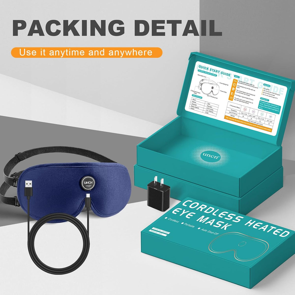 UNCN Heated Eye Mask for Dry Eyes Cordless Rechargeable 4 Temp Settings