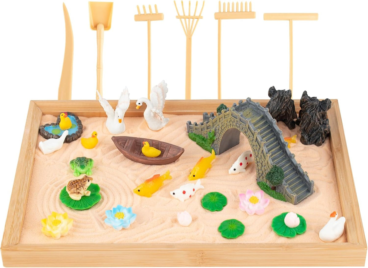 Zen Garden Kit for Desk 31PCS Mini Zen Sand Kit, Farmhouse Style for Office