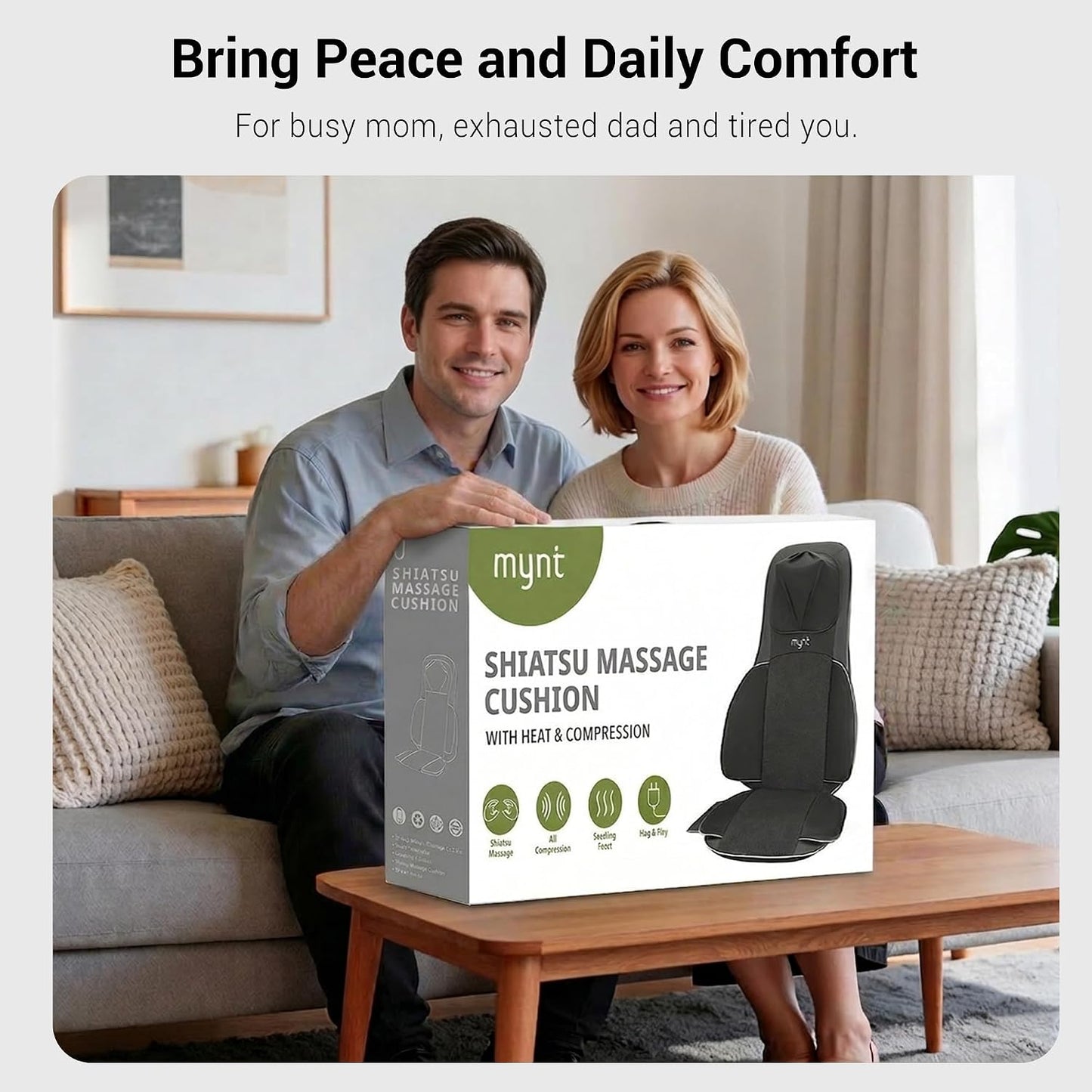Mynt FSA Eligible HSA Approved Shiatsu Neck and Back Massager for Chair with 10 Deep Kneading Nodes, 2D & 3D Back Massage with Heat, Portable Spot Massage Chair Pad (Black)