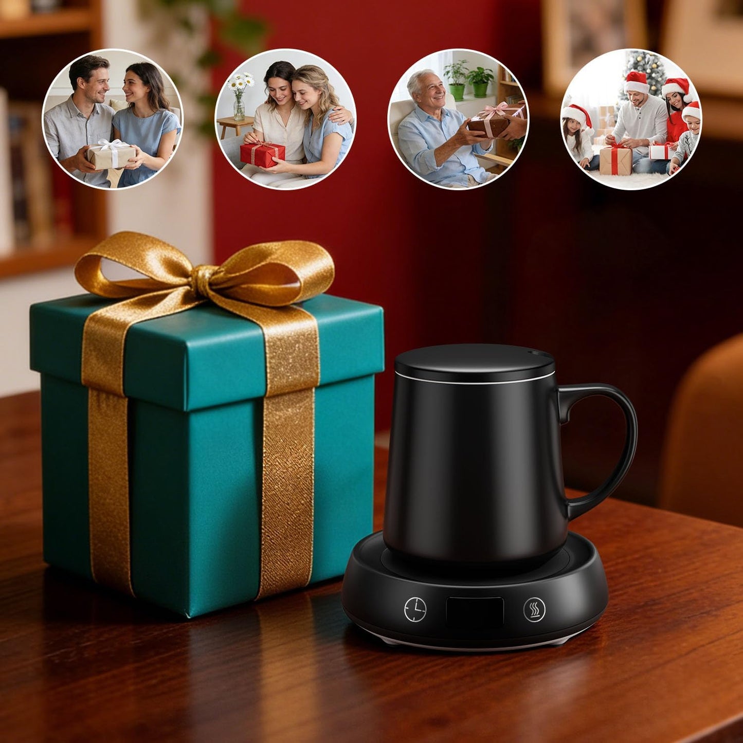 Coffee Mug Warmer Set, Smart Heated Electric Cup Warmer for Desk Office with 8H Auto Off, 1-9H Delay Startup & Shutoff Timer, 3 Temperature Control Coffee Tea Beverage Warmer, Ideal Gifts for Man
