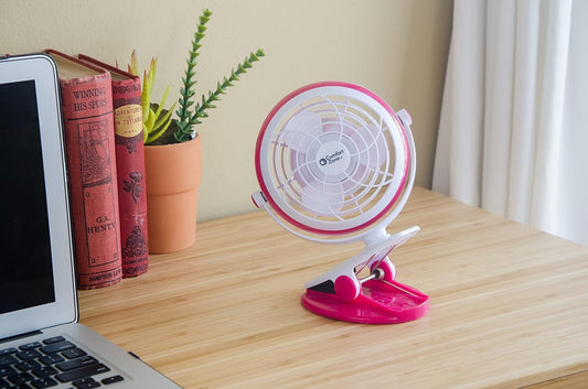 Dual Base Combo Clip or Desk Fan, USB or Battery Powered, 4 inch, Single Speed Setting, Adjustable Tilt, Lightweight