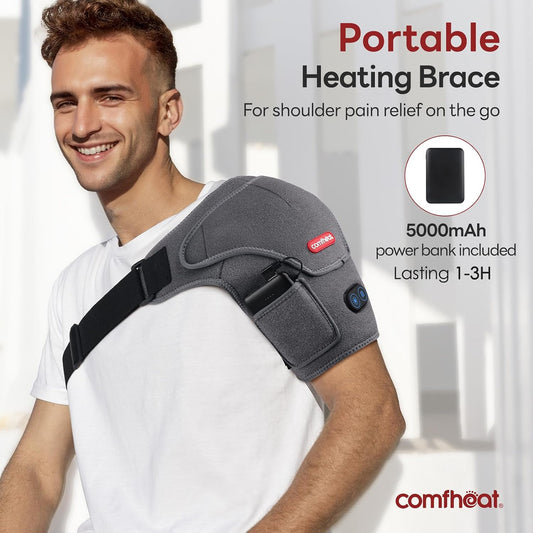 Cordless Shoulder Heating Pad with Massager, Heated Shoulder Brace
