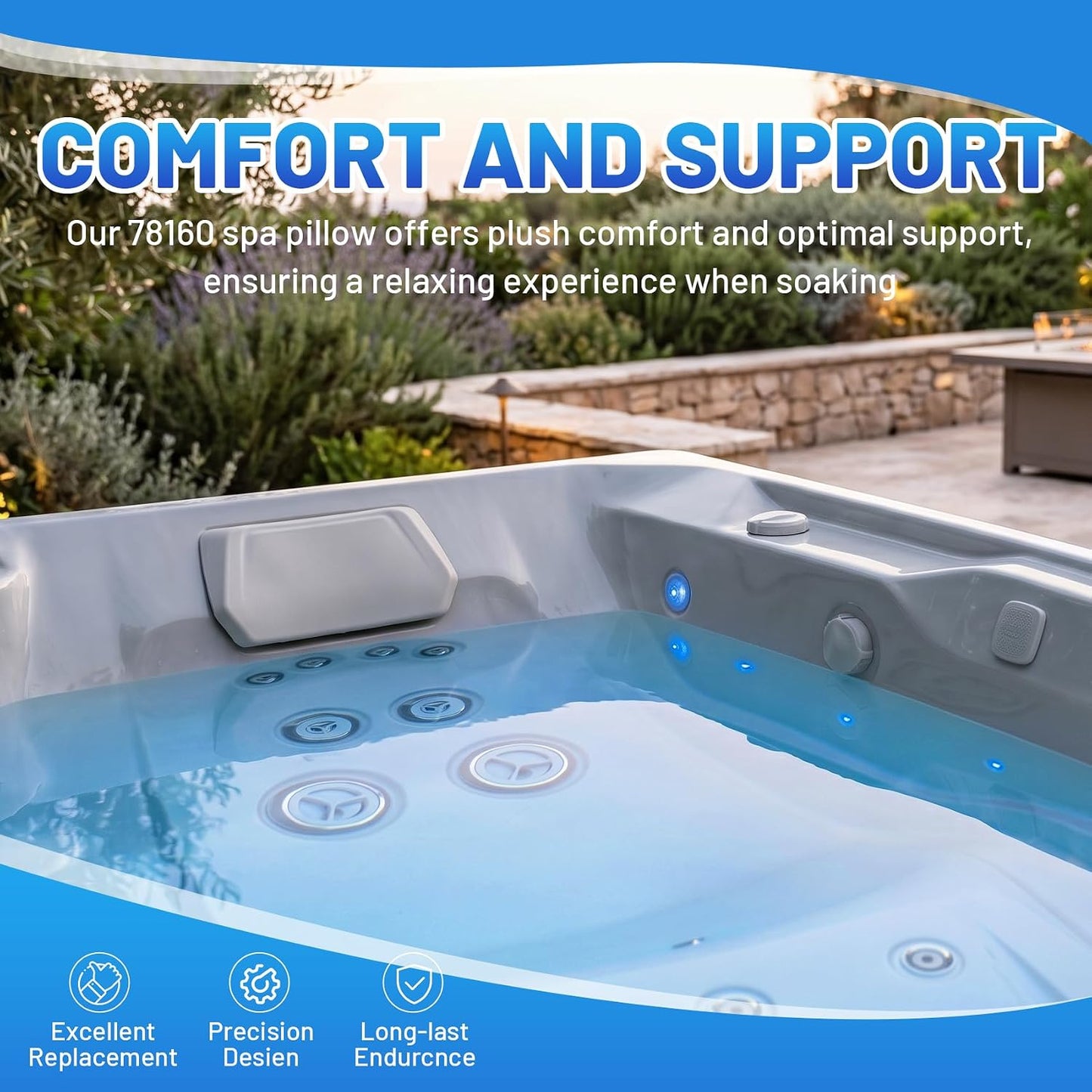 78160 Replacement Spa Pillow Fit for 2018 - Current Hot Spring Limelight Collection Spas Beam BMI & BMII, Flair, Flash, Prism, Pulse, EVA Hot Tub Headrest, Gray, 2 Pack