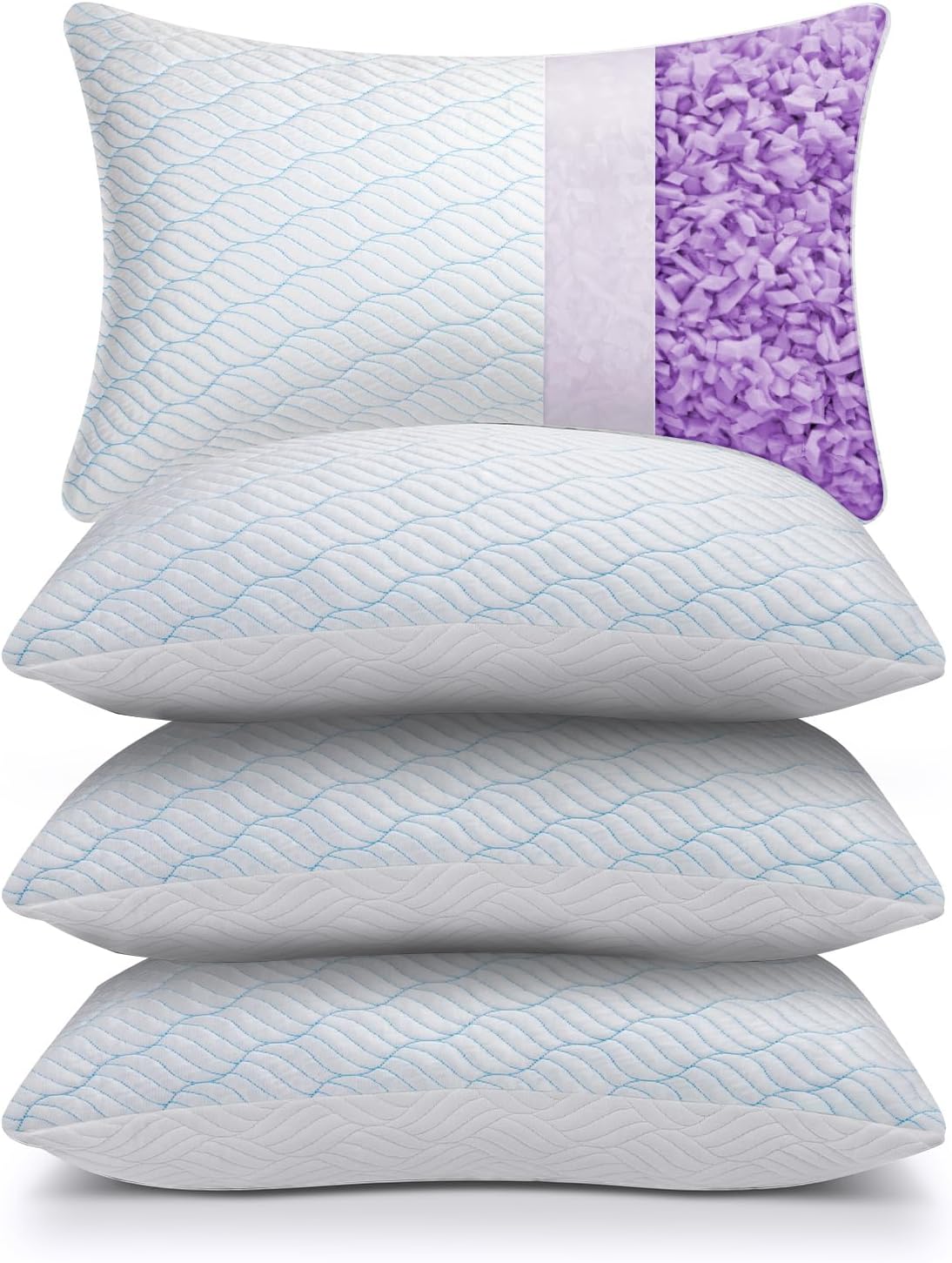 WISHSMILE Cooling Shredded Memory Foam Pillows Queen Size Set of 2 | Neck comfort, firm support, odorless, cooling, customizable height, machine washable, CertiPUR-US hypoallergenic bed pillow