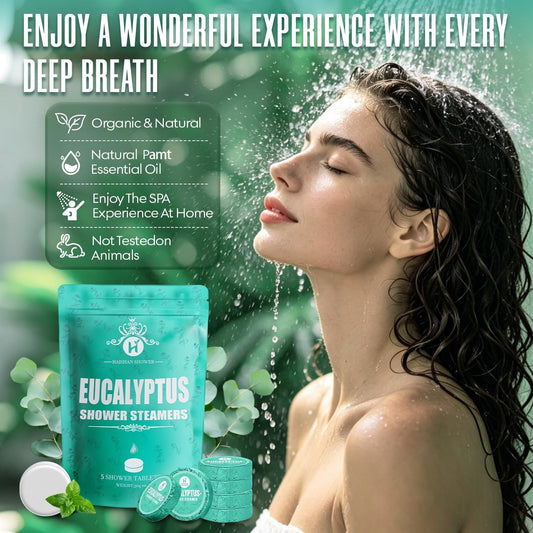 Shower Steamers Aromatherapy, Christmas Stocking Stuffers for Adults Women Men Teens White Elephant, Birthday Gifts, Organic Eucalyptus & Mint Essential Oil, 5-Pack Shower Bombs, Relaxation Home SPA