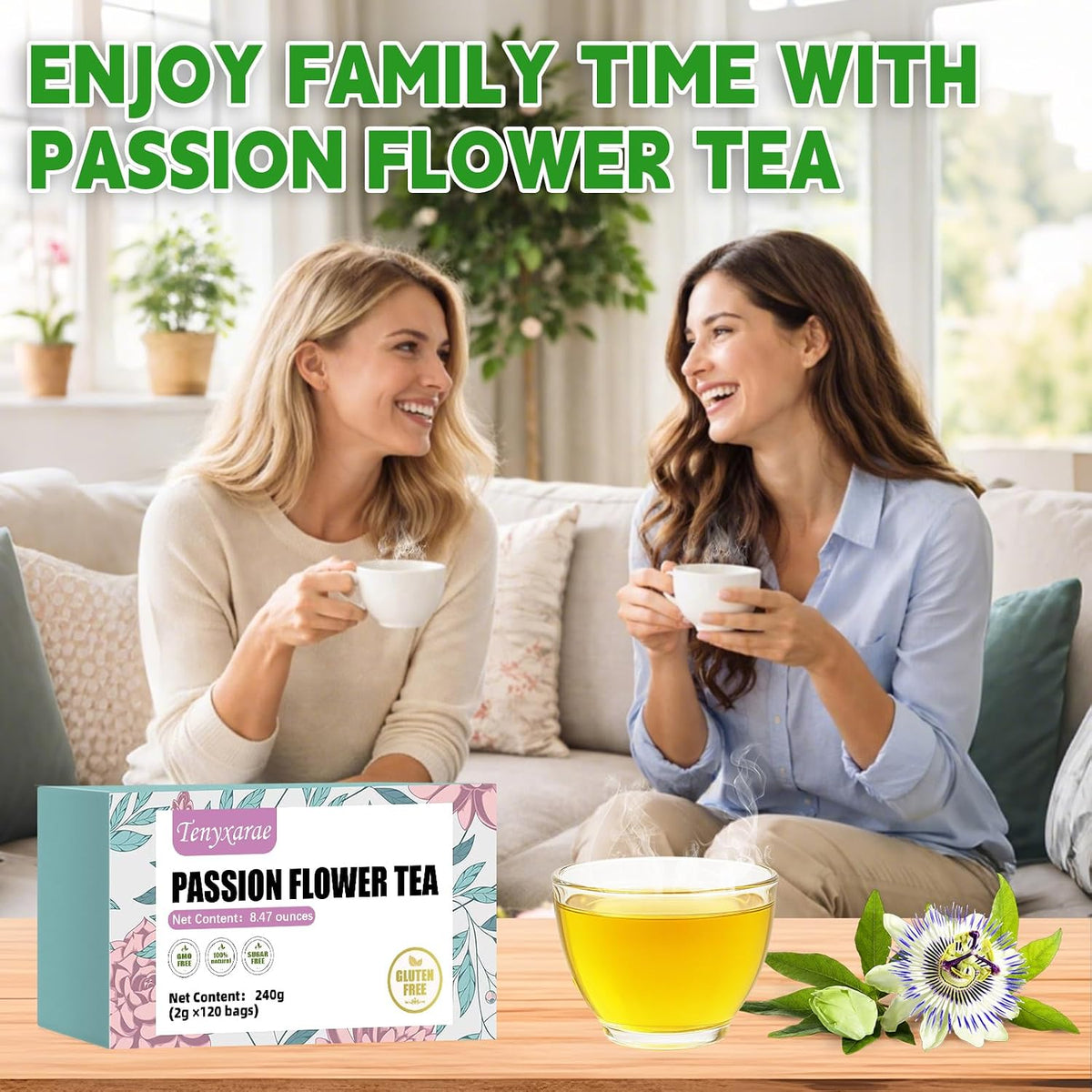 Passion Flowers Tea Bags-120 Teabags, 2g/Bag, Made with 100% Natural Passion Flowers. Caffeine-Free | Sugar-Free | Gluten-Free | Vegan. Eco-Friendly Tea Bags