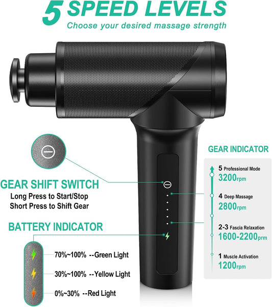 Medcursor Massage Gun - High Intensity Brushless Motor, Handheld Percussion Deep Tissue Massager with 6 Massage Heads for Sore Muscle and Stiffness, Valentines Day Gifts (Gray)