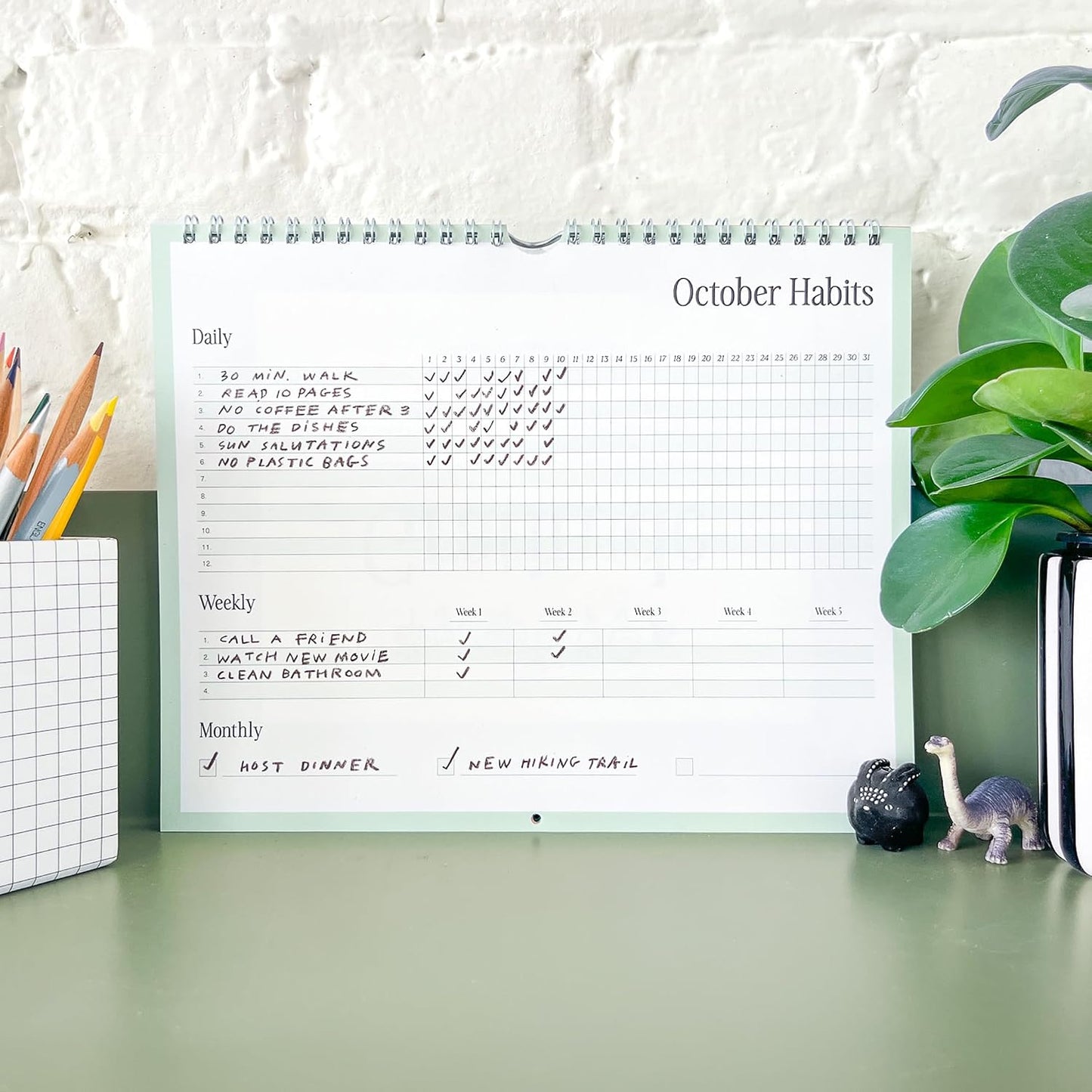 Free Period Press Habit Tracker Calendar & To Do List Planner, Spiral Bound Habit Tracker with Writable Goals, 12 Months Undated, 8"x10”