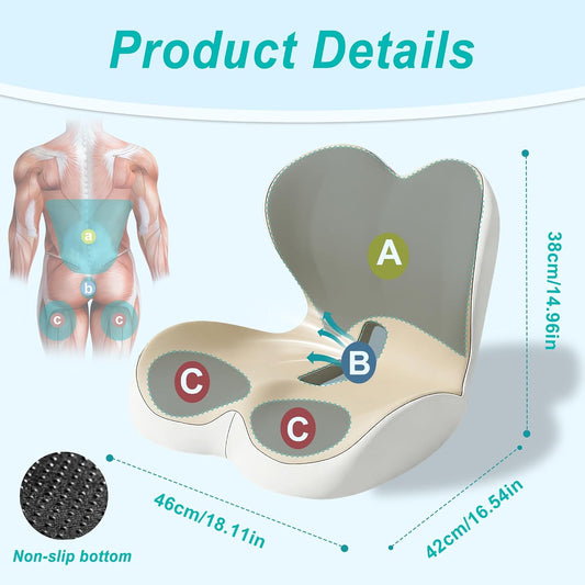 Seat Cushion for Office Chair and Car, Lumbar Support Pillow for Office Chair, Memory Foam Ergonomic Seat Cushion for Long Sitting, Back & Tailbone Pain, Sciatica - Dark Gray & Light Gray