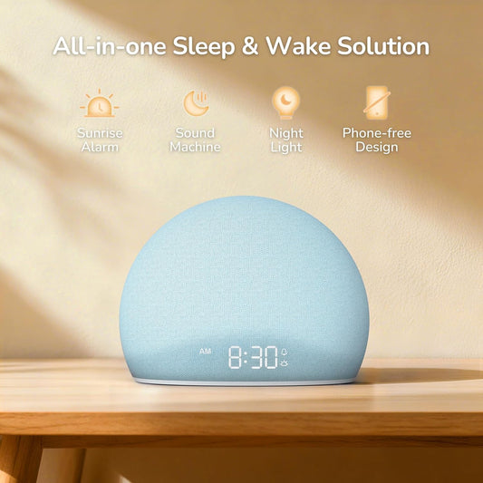 HOUSBAY Sunrise Alarm Clock with White Noise Sound Machine – Wake-Up Light for Bedroom, 5 Gentle Alarm Sounds, 20 Soothing Sleep Sounds, Dimmable Display, Phone-Free Bedside Clock