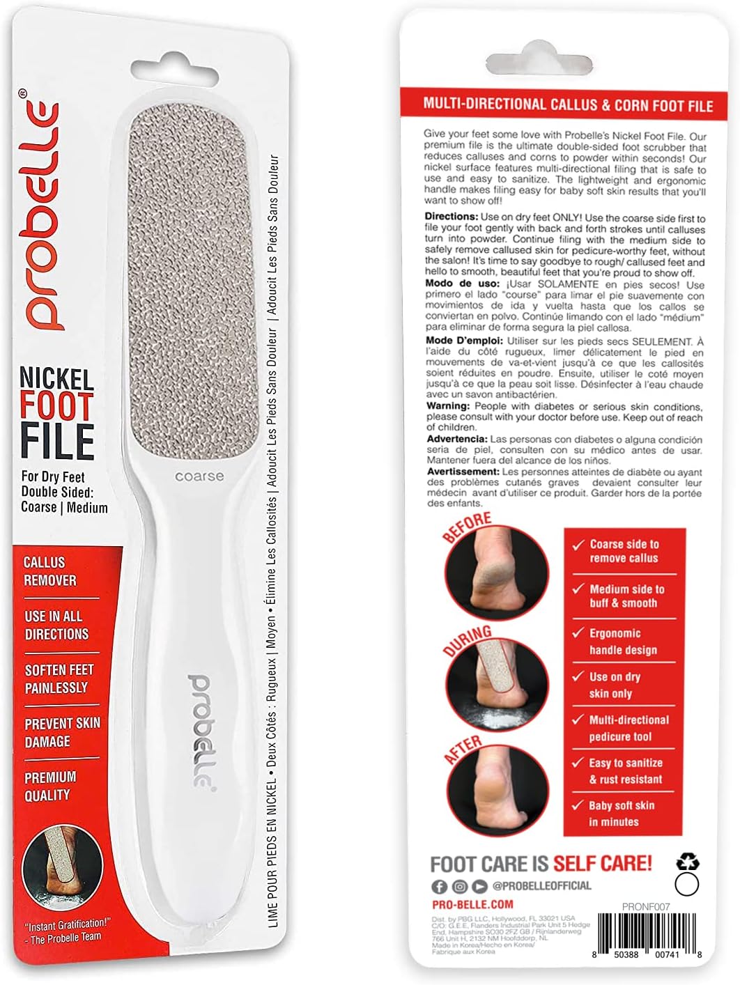 Probelle Double Sided Multidirectional Nickel Foot File Callus Remover - Immediately Reduces calluses and Corns to Powder for Instant Results, Safe Tool (Dark Grey)
