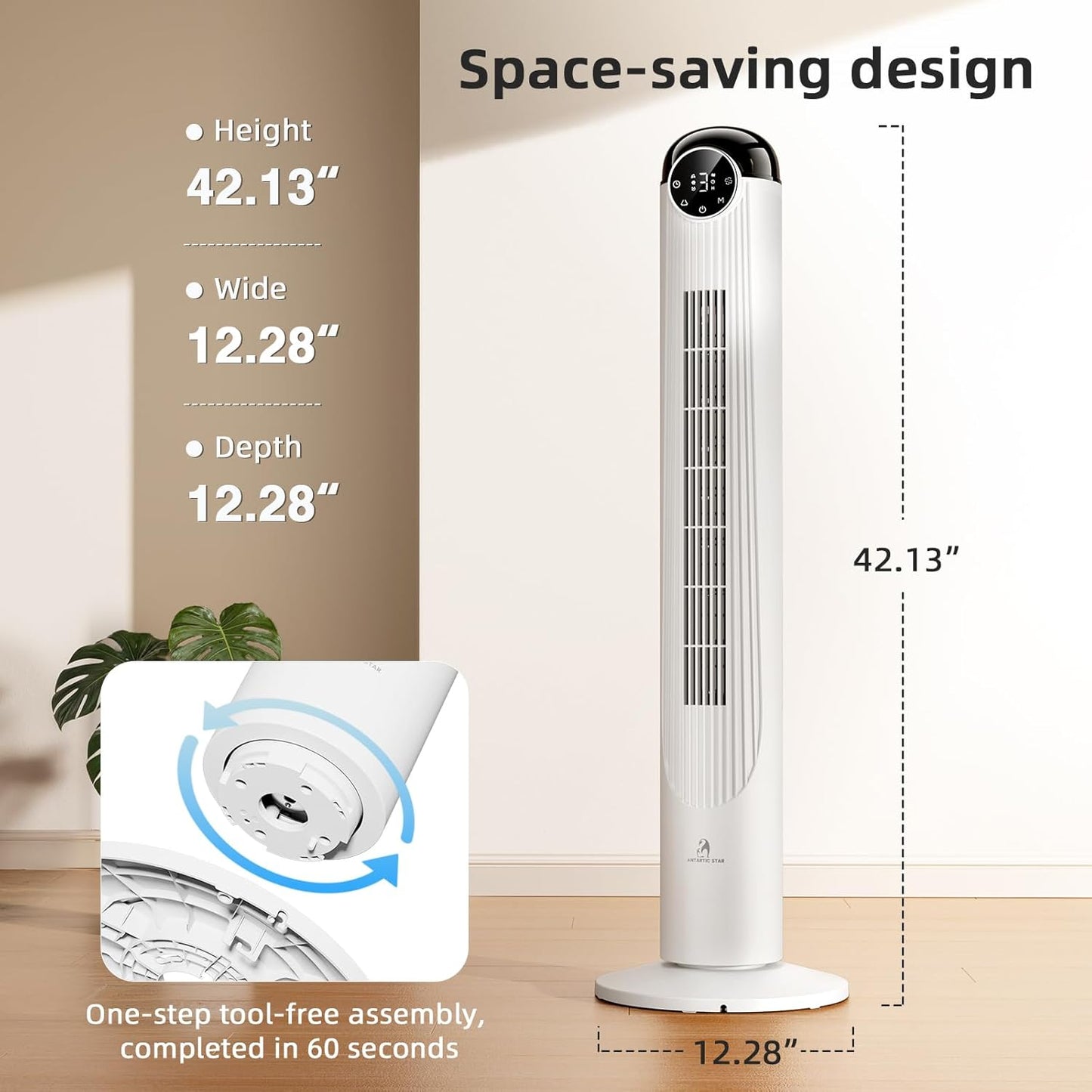 Antarctic Star T36 Tower Fan-36 Inch, Bladeless Oscillating Fan with Remote, 6 Speeds & 4 Modes, LED Display, 9H Timer, Quiet Floor Standing Fan for Bedroom Living Room Office, Pink