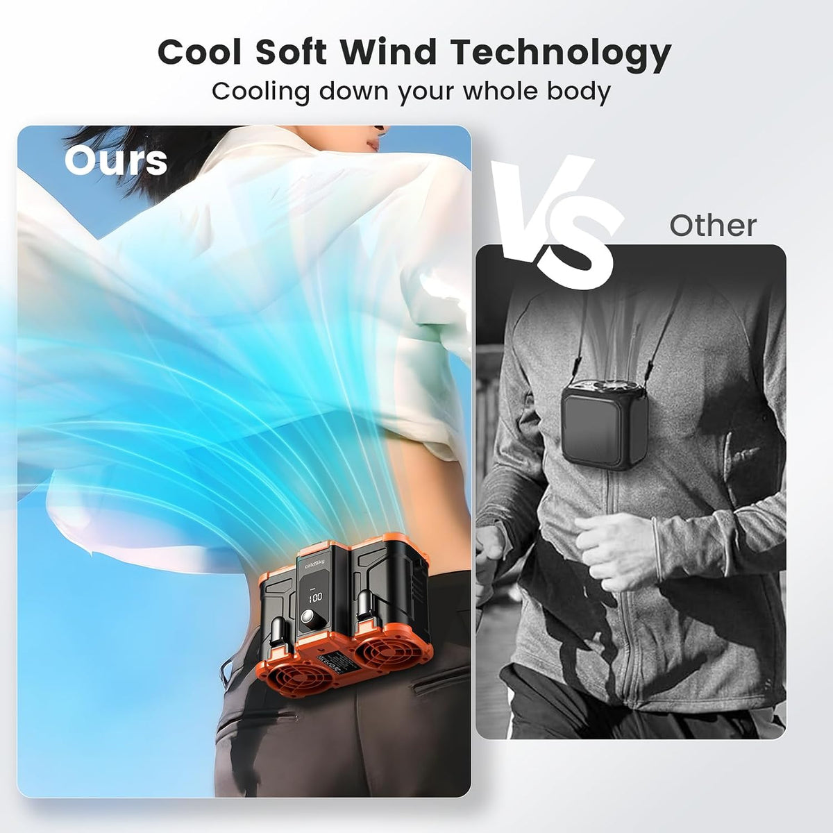 coldSky Upgraded Waist Fan 5 Speeds Clip On Fan, 24 Hrs Cooling for Outdoor