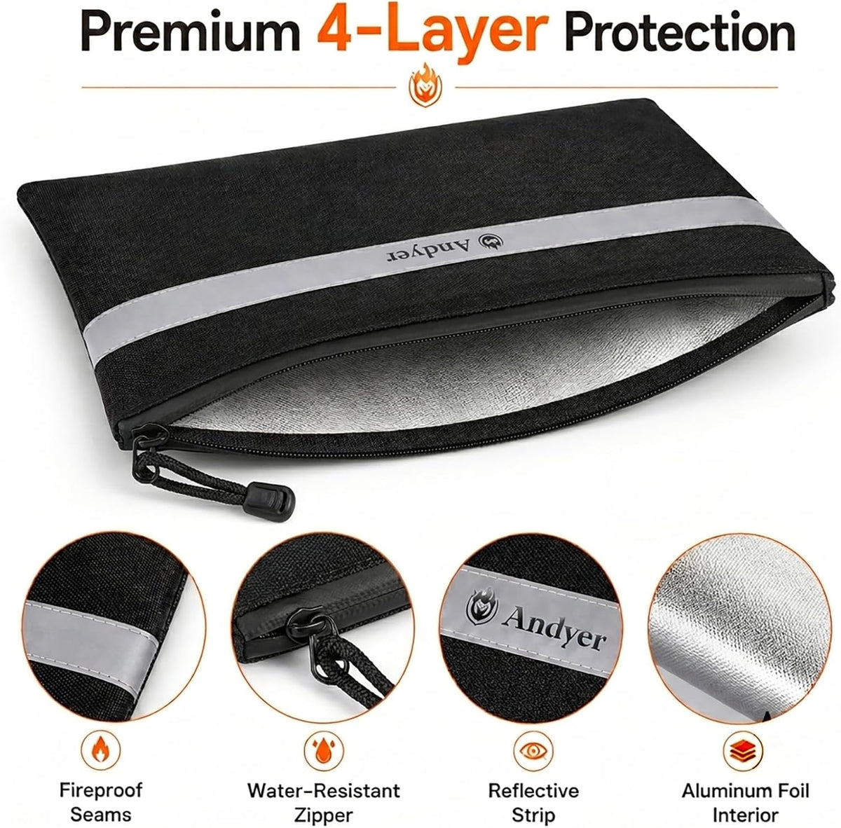 Andyer Fireproof Money Bag for Cash, 2 Pack Fire Proof Bag for Documents