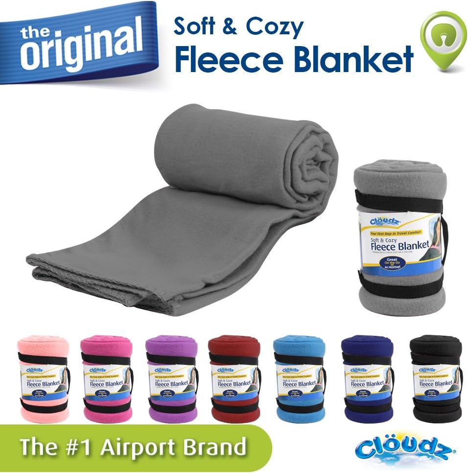 Cloudz Cozy Fleece Airplane Travel Blanket for Your Flight, Car, Camping, Home or Comforting Warmth Anywhere! - Black