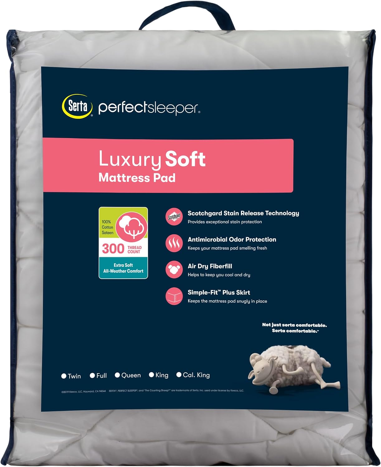 Serta Luxury Firm 100% Cotton Quilted Mattress Pad with Cooling Fiber Fill, King, White