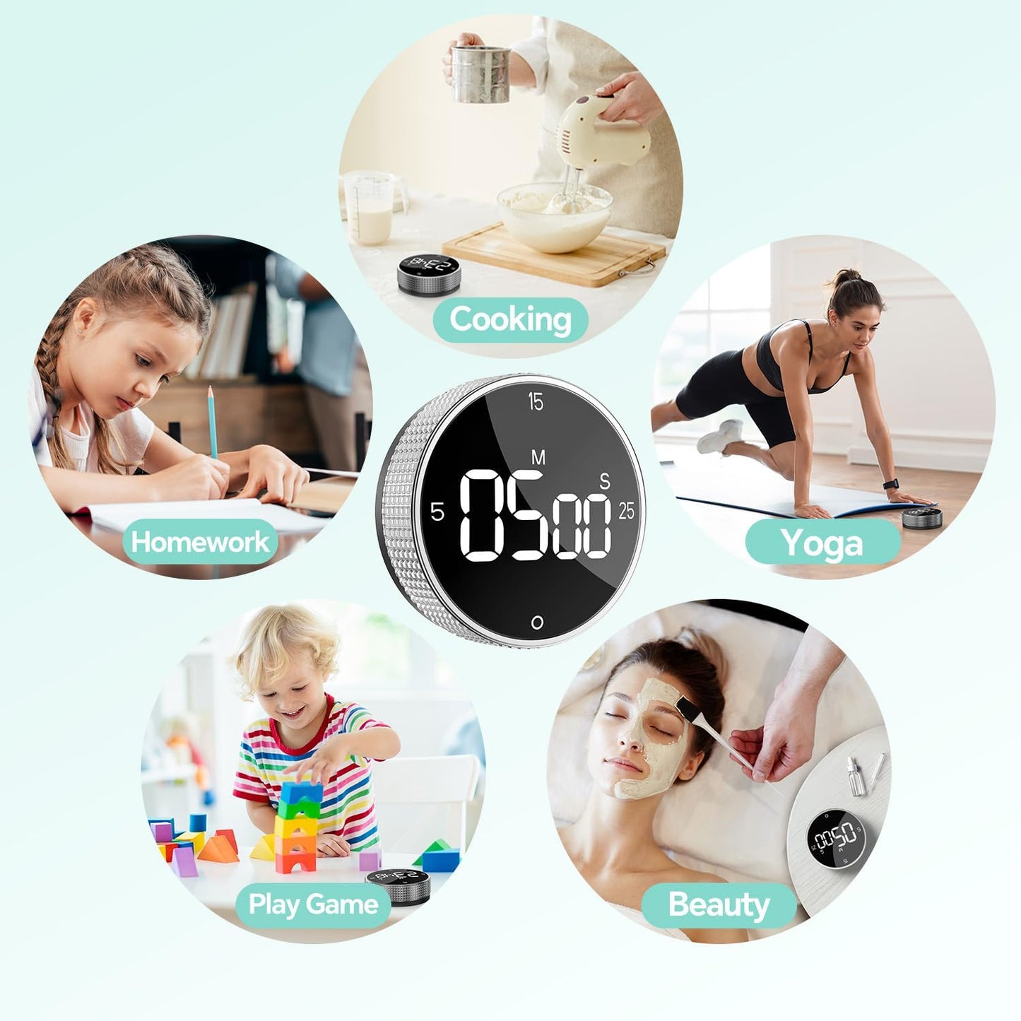 Digital Magnetic Kitchen Timer for Cooking, Large LED Countdown Timer, Rotating Pomodoro Timer, Volume Adjustable, 5/15/25 Min Presets for Kitchen, Baking Grilling Studying