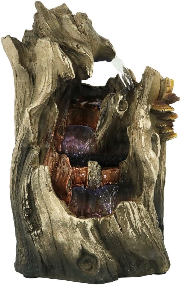Sunnydaze Cascading Caves 14-Inch Tabletop Water Fountain with LED Lights