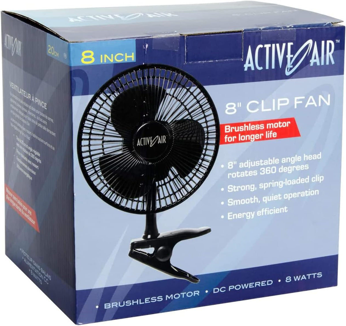 Active Air 7.5W Ultra Quiet Brushless Clip Fan, 8"