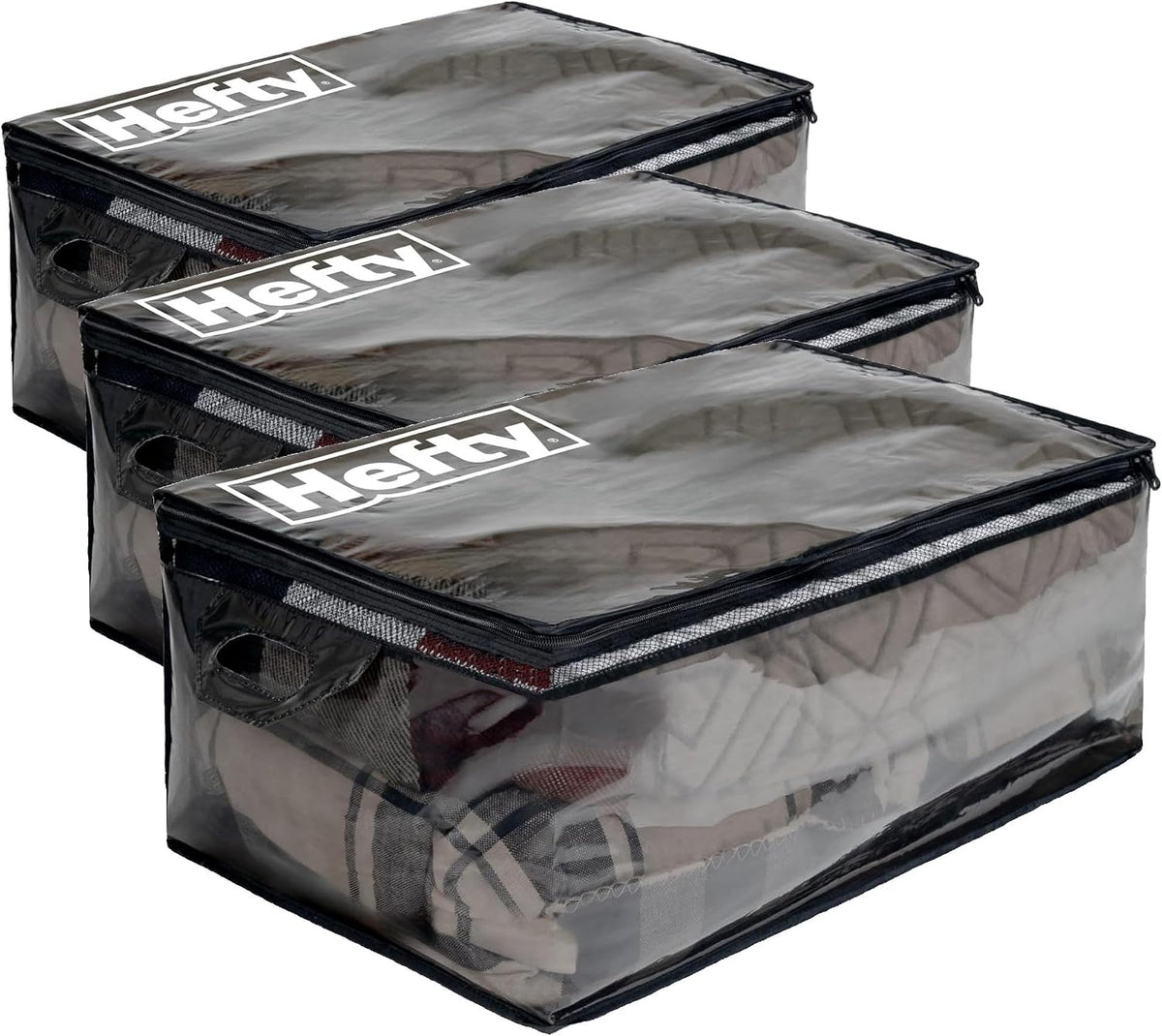 Hefty Storage Bags Extra Large Double Zipper Backpack, Heavy Duty Water Resistant Moving Totes with Shoulder Straps, Foldable Reusable Packing Organizers, (X-Large Black)
