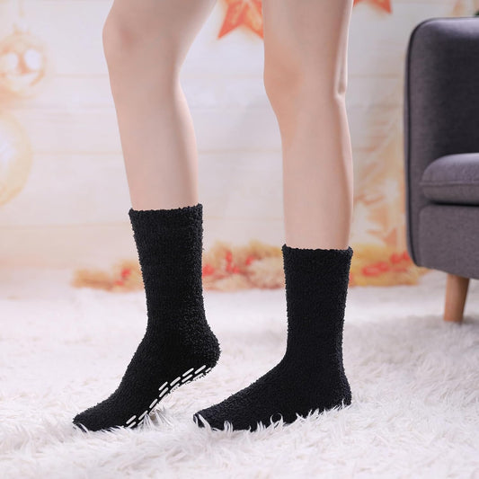 LINEMIN Non-Slip Fuzzy Socks for Women - Cozy Hospital Soft Fluffy Socks With Grips - Winter Warm Slipper