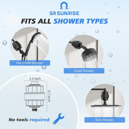 SR SUN RISE 20 Stage Shower Filter for Hard Water, 3 Cartridges, Black