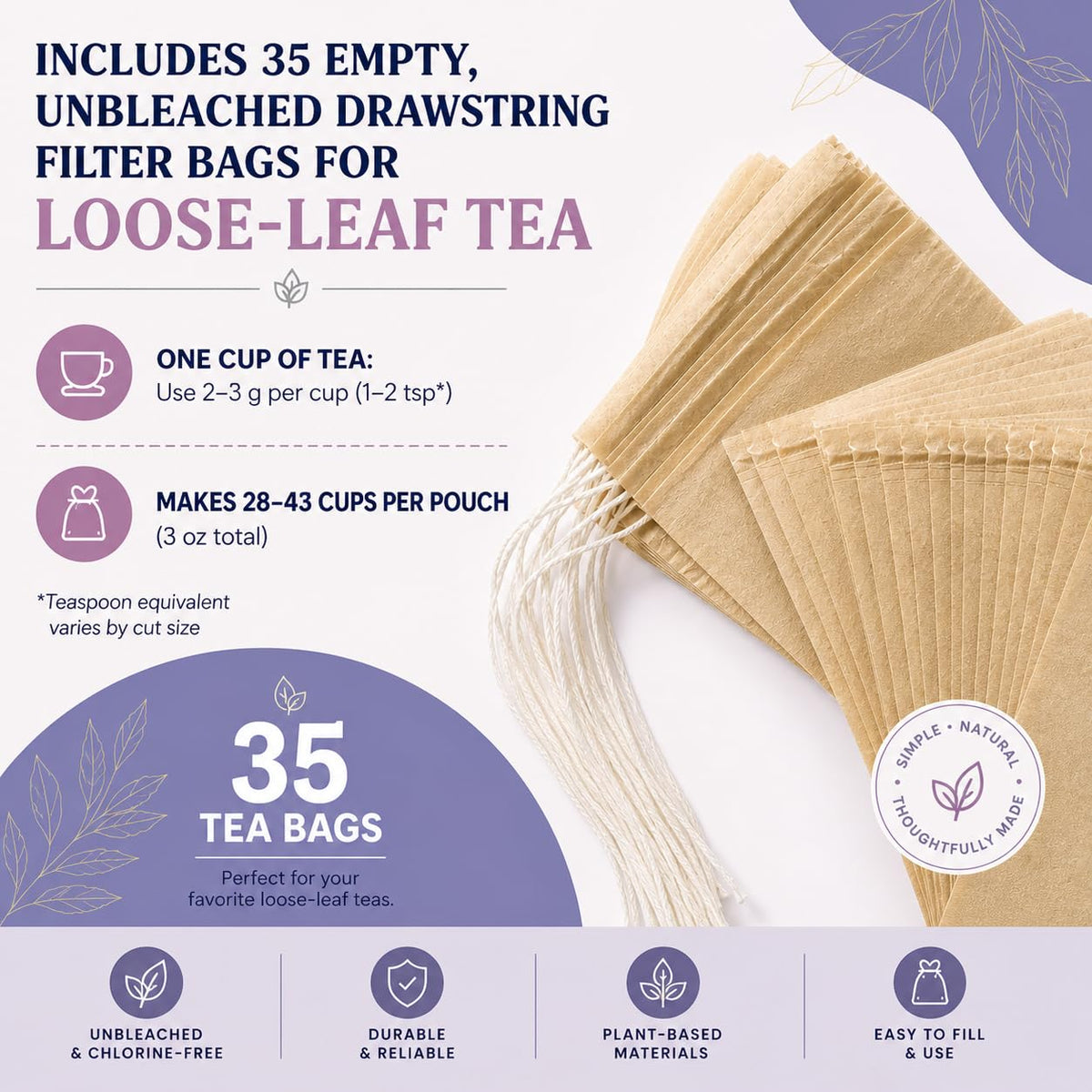 Sleep Easy Herbal Tea 3 oz – Chamomile, Lavender, Lemon Balm, Valerian Root & Passion Flower – Natural Sleep Support for a Calm, Restful Night’s Rest. Caffeine-Free. (includes: 35 empty unbleached filter tea bags inside)