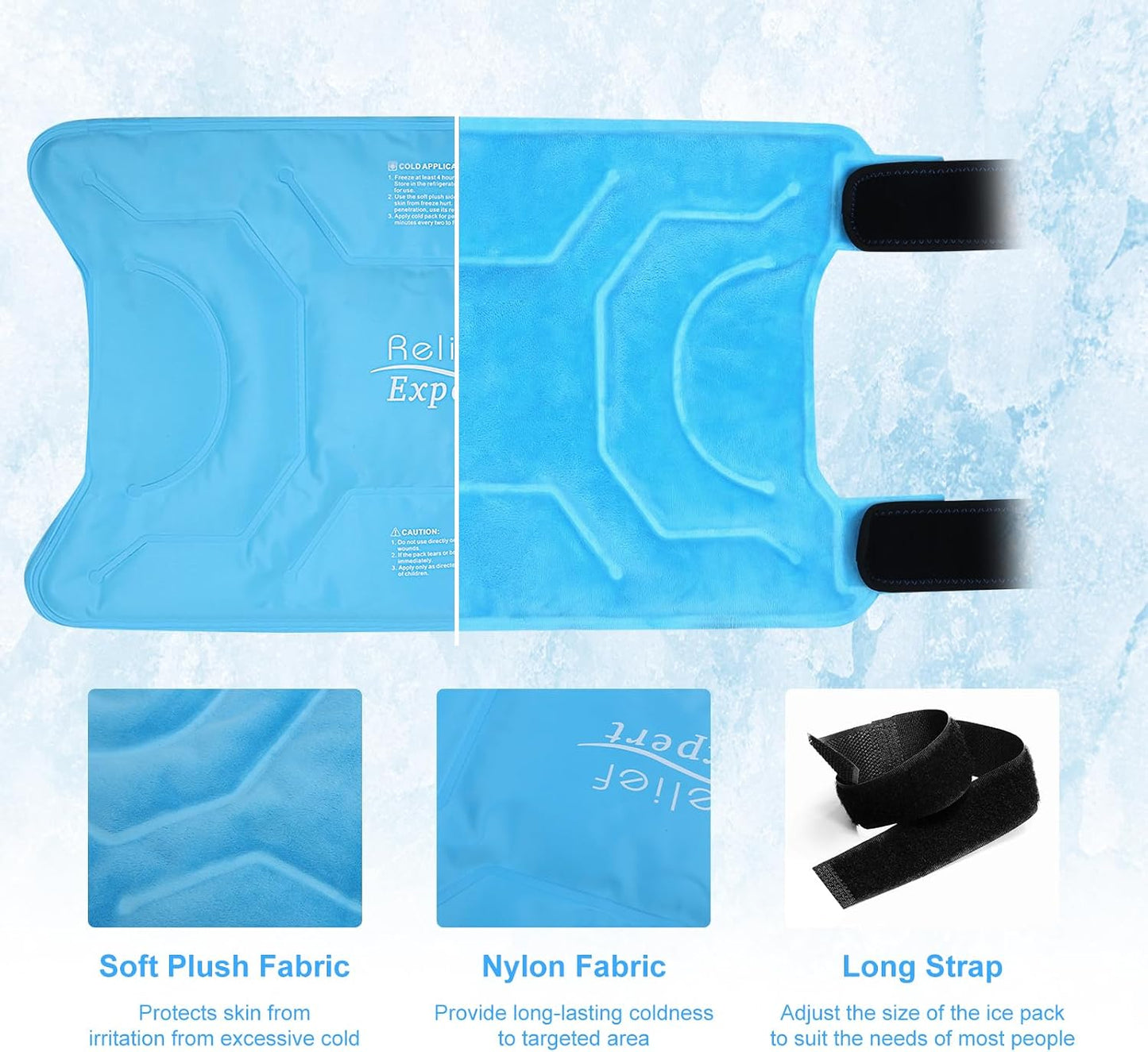 Relief Expert Knee Ice Pack Wrap Around Entire Knee, Large Ice Pack for Leg Soothing Discomfort, Reusable Ice Wraps with Cold Compress for Musclar Relaxation, Post-Workout Recovery,L