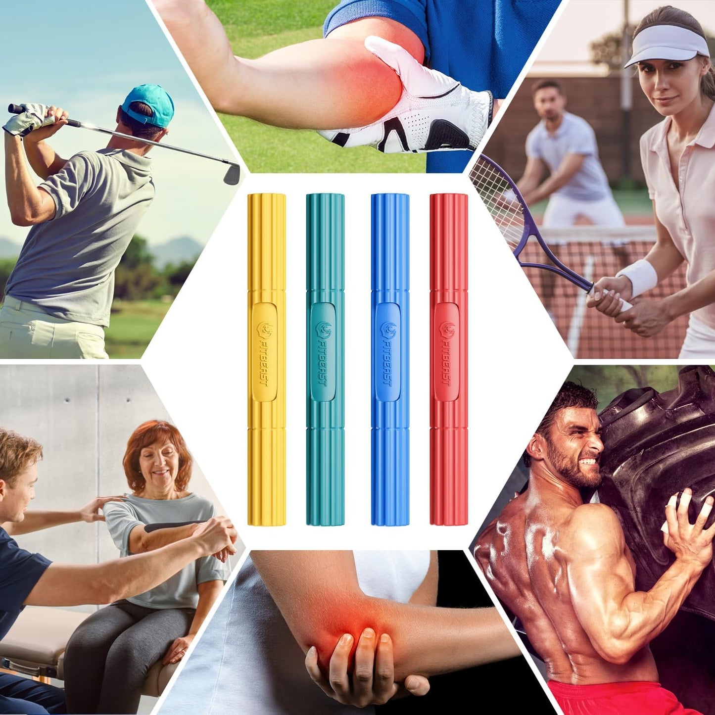 FitBeast Flex Therapy Bar, Tennis Elbow Therapy Bar - Ideal for Relieve Tendonitis Pain & Improve Grip Strength, Fitness Resistance Bar for Golfers Elbow & Tendinitis, Twist Bar for Physical Therapy