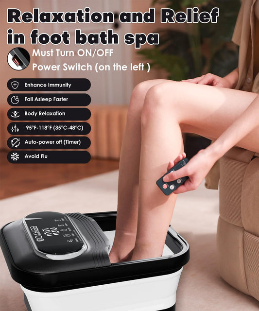 OOAMBB Collapsible Foot Spa with Heat, Bubble, Temp Control, Black