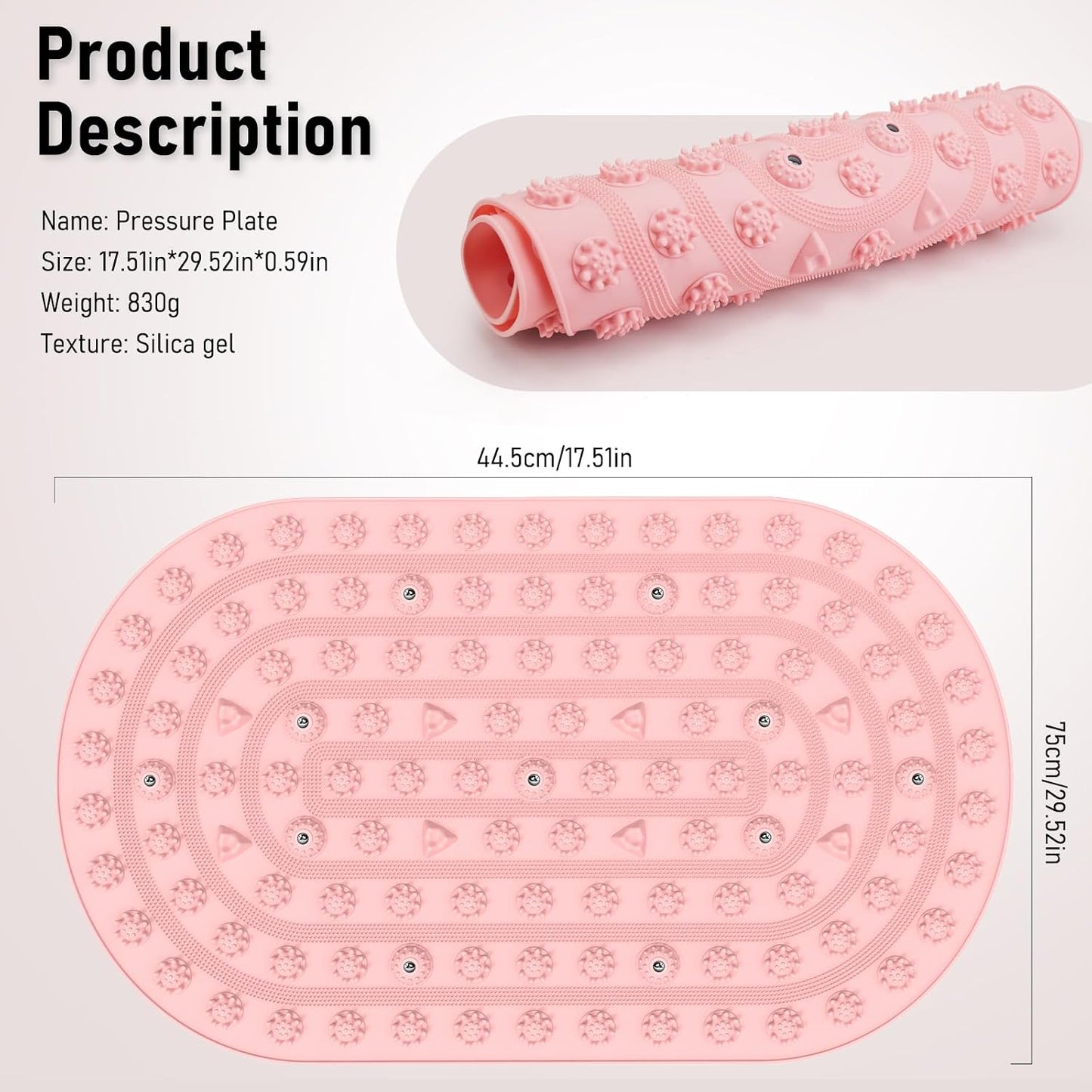 Foot Massage Mat Acupressure Board Large 30*17.7 In, Silicone Jogging Reflexology Mat for Feet Soft & Stiff Feet Magnetic Pressure Point Acupuncture Mat for Yoga Home Office Standing Elderly Pink